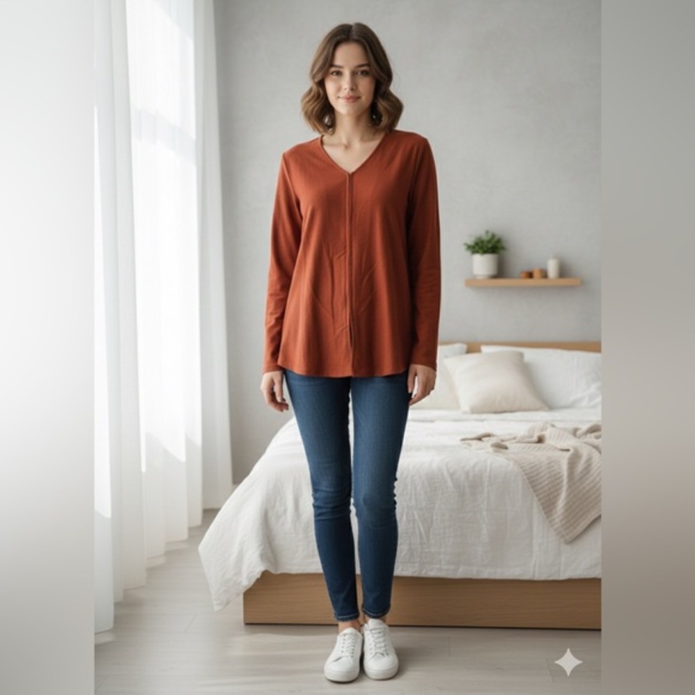 Eileen Fisher Petite Size PP Rust Red Viscose Knit Cardigan Blazer Jacket Top PS